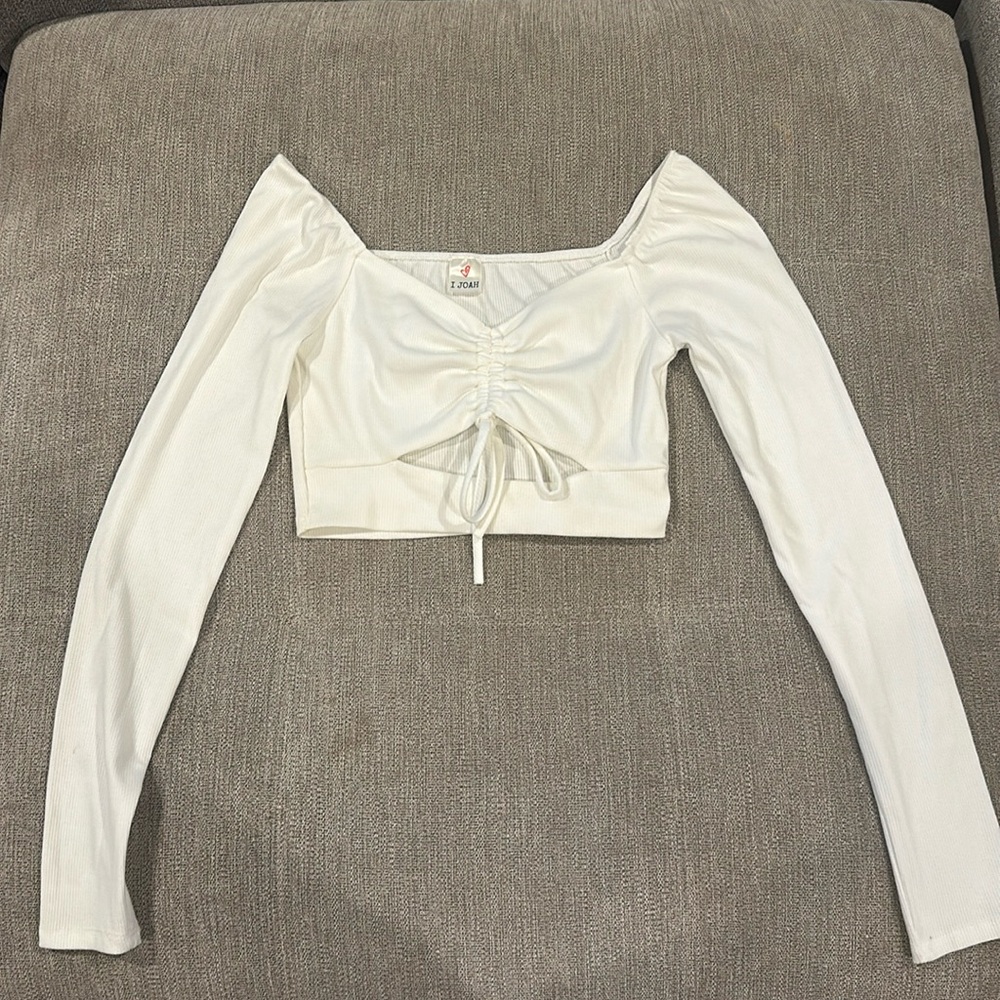 White Long Sleeve Crop Top with Cutout